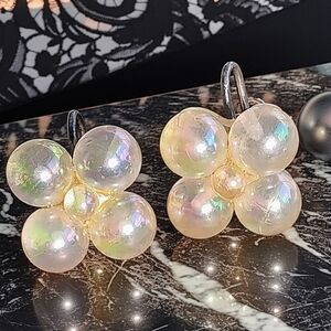 Vintage Aurora Borealis Soap Bubble Bead~.925 Screwback~Floral Design Earrings